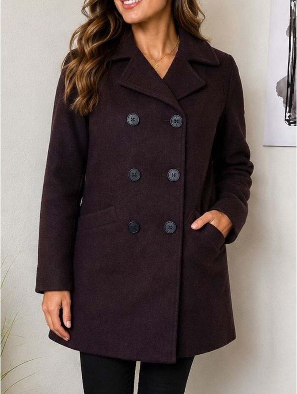 Ann Taylor LOFT Petite Wool Blend Double-Breasted Pea Coat SP